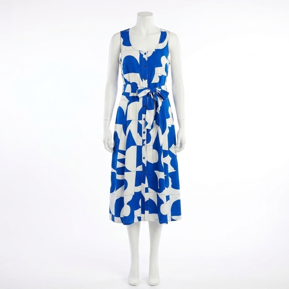 NEW THML geometric tank midi dress with tie waist in cobalt blue